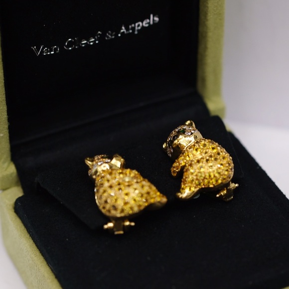 Bear Cub Yellow Sapphire Clip On VCA Earrings - Picture 1 of 3